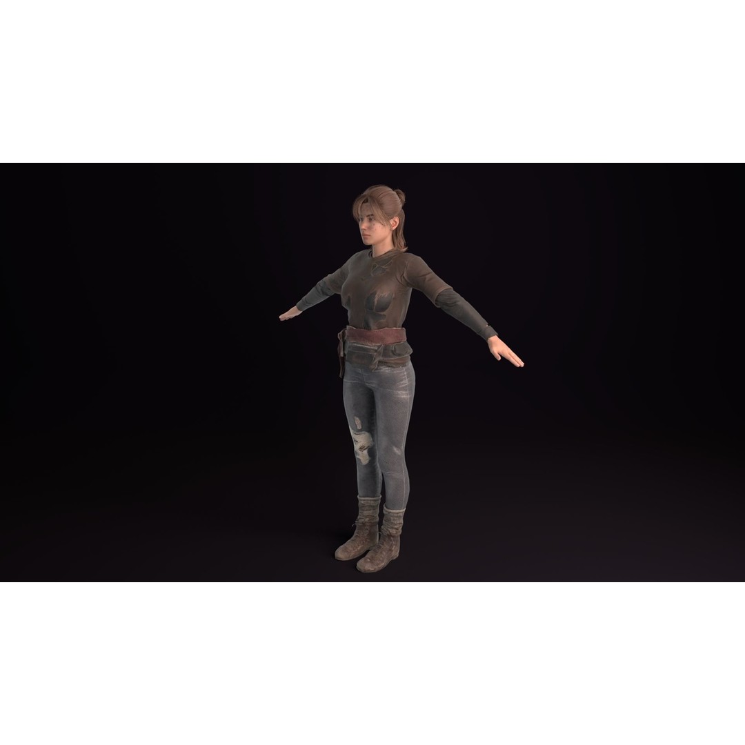 Apocalypse Female 3D Model – Rigged Low-Poly Game Asset, FBX, OBJ - View 10