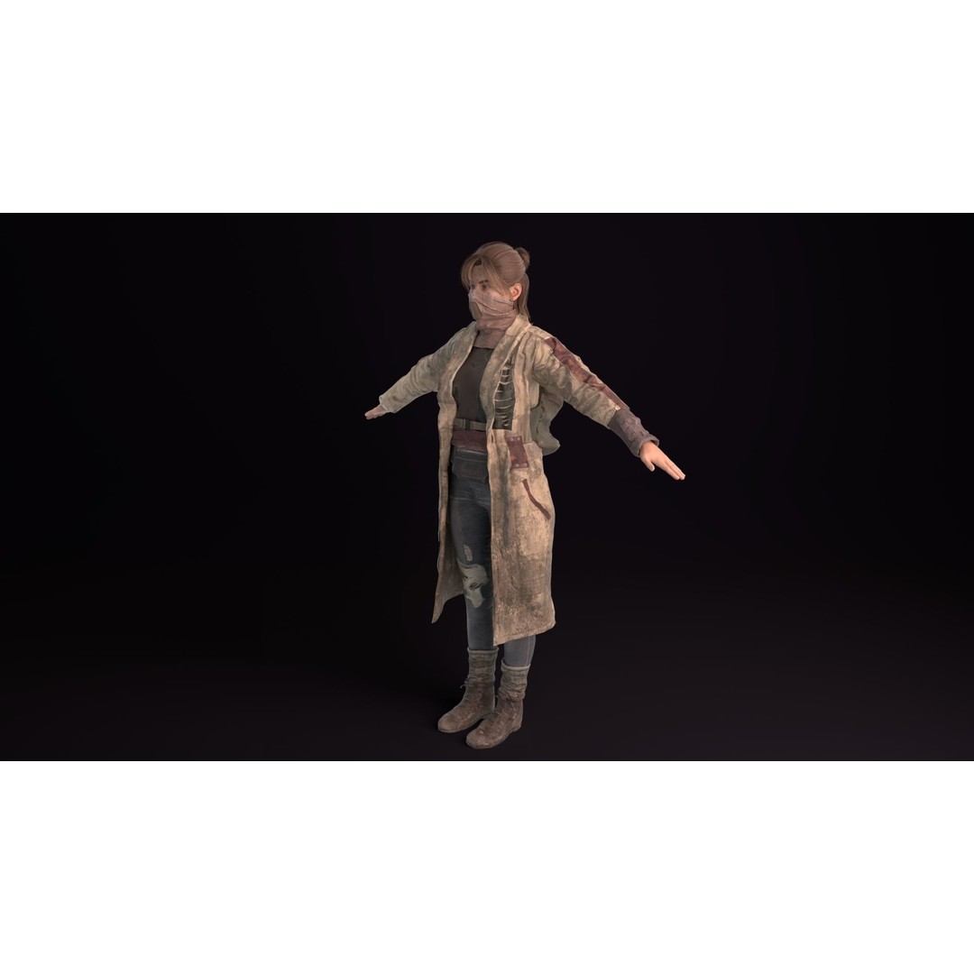 Apocalypse Female 3D Model – Rigged Low-Poly Game Asset, FBX, OBJ - View 7