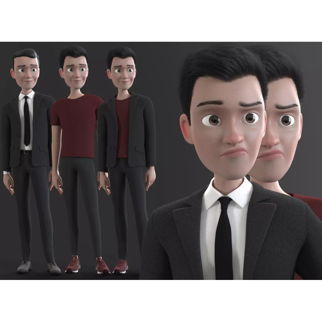Cartoon Man 3D Model – Rigged Character with Blendshapes, FBX - View 2