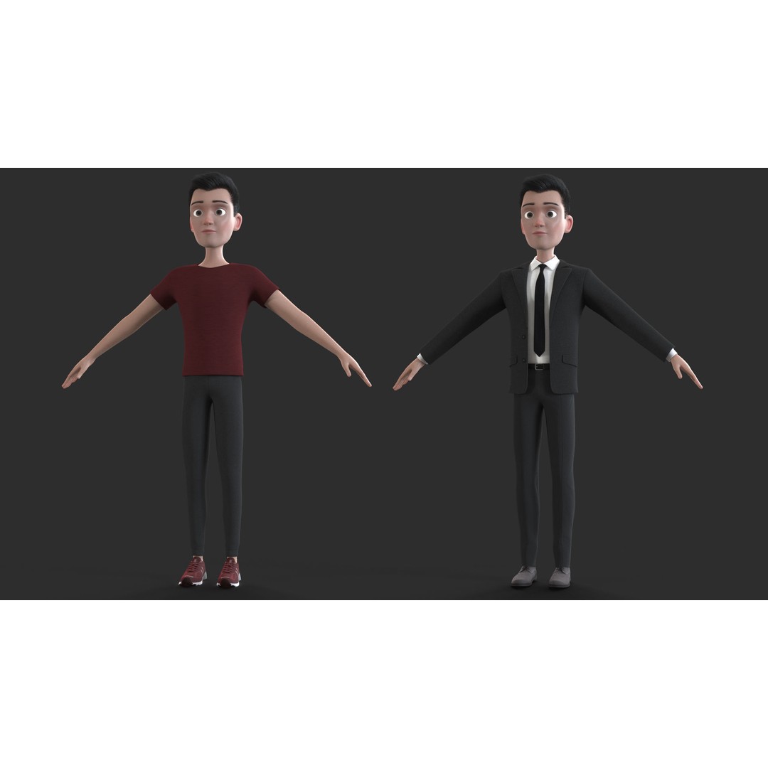 Cartoon Man 3D Model – Rigged Character with Blendshapes, FBX - View 3