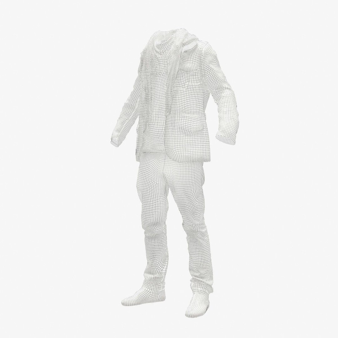Male Casual Outfit 3D Model – Low Poly Jacket, Scarf, Jeans, Shoes