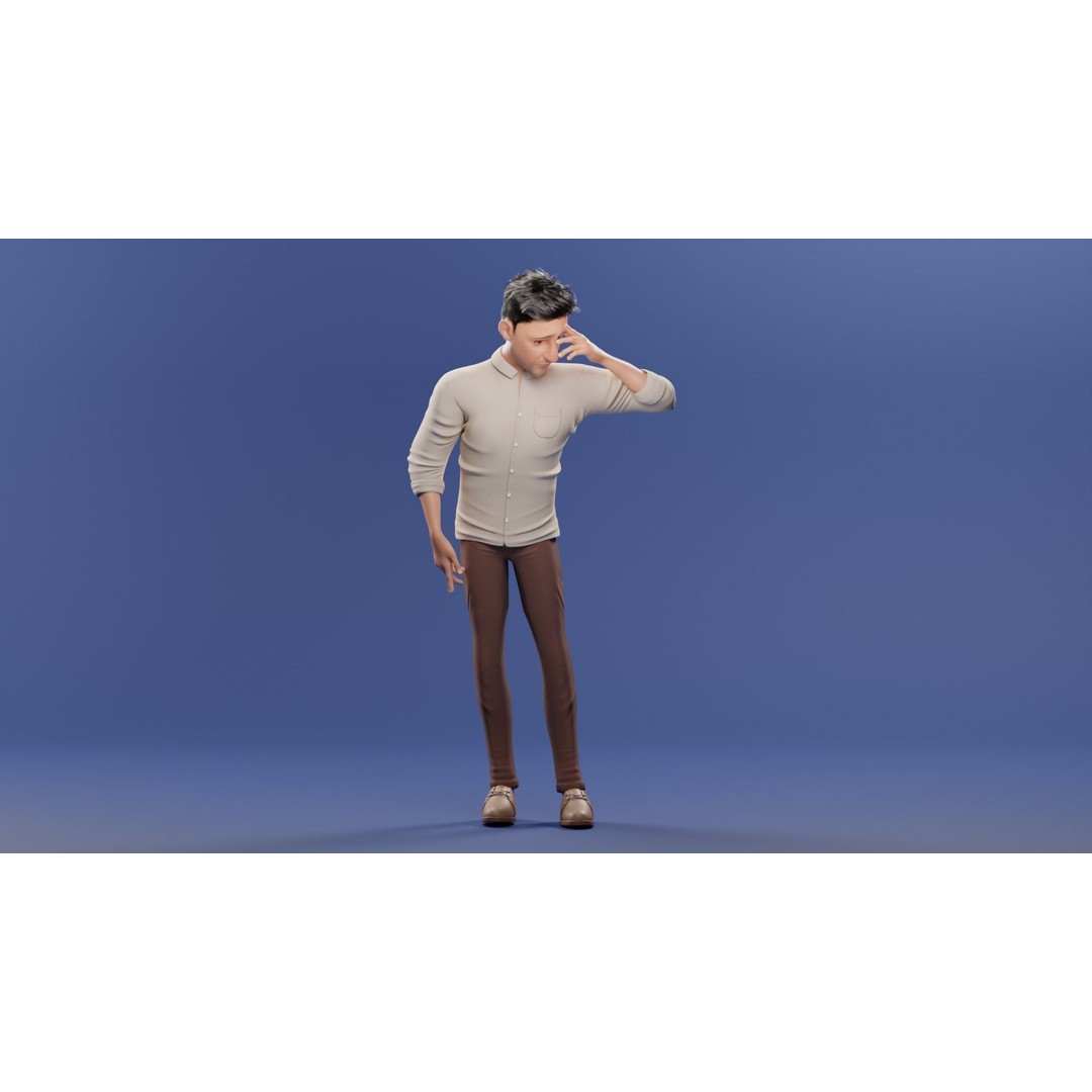 Pixar-Style Father Character 3D Model – Rigged Low-Poly Animation Asset, Blender - View 11