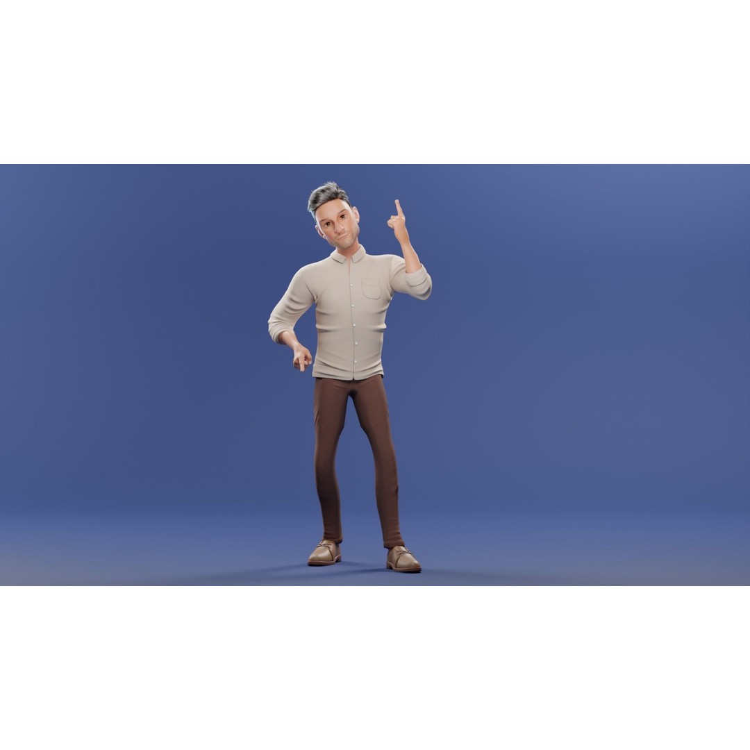 Pixar-Style Father Character 3D Model – Rigged Low-Poly Animation Asset, Blender - View 12