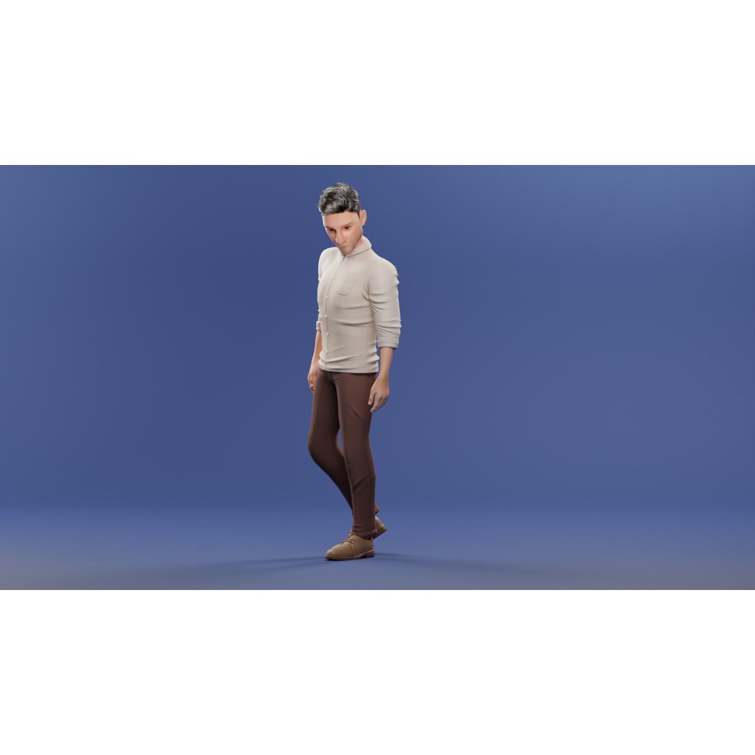 Pixar-Style Father Character 3D Model – Rigged Low-Poly Animation Asset, Blender - View 24