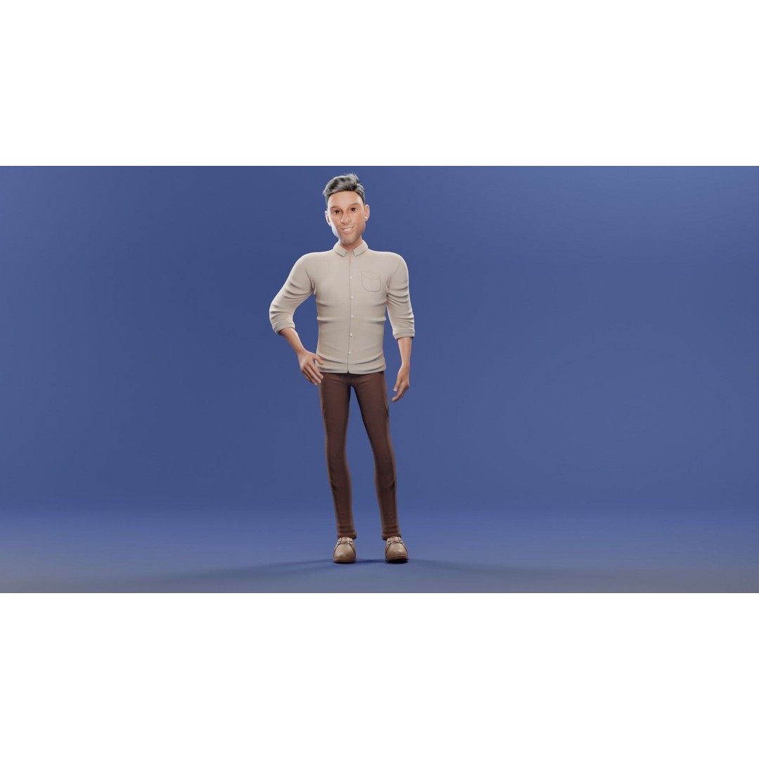 Pixar-Style Father Character 3D Model – Rigged Low-Poly Animation Asset, Blender - View 26