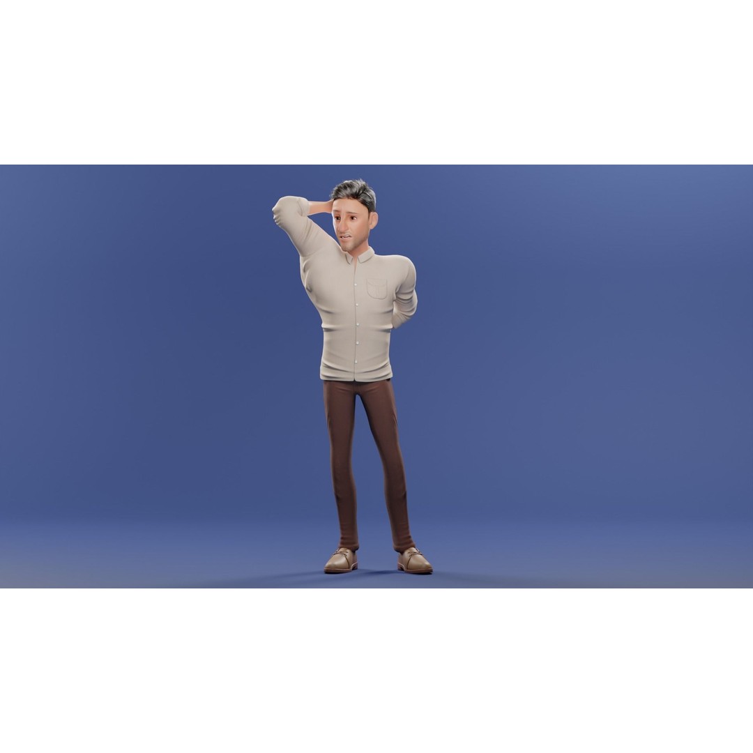 Pixar-Style Father Character 3D Model – Rigged Low-Poly Animation Asset, Blender - View 29