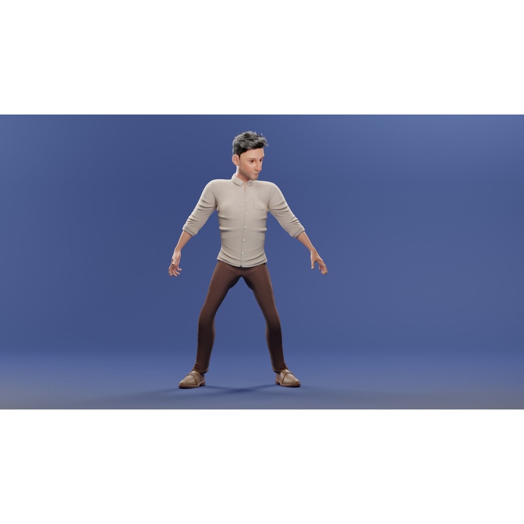 Pixar-Style Father Character 3D Model – Rigged Low-Poly Animation Asset, Blender - View 30