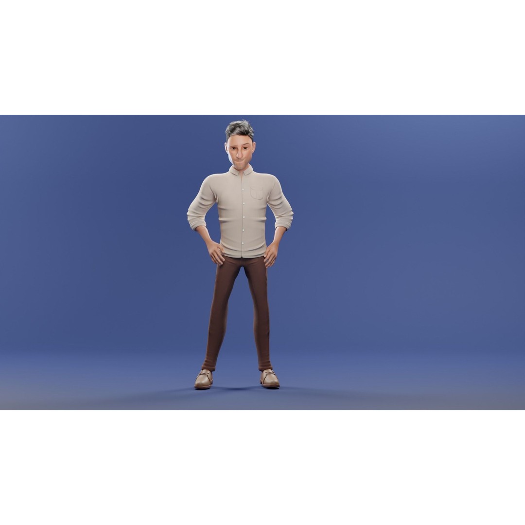 Pixar-Style Father Character 3D Model – Rigged Low-Poly Animation Asset, Blender - View 31