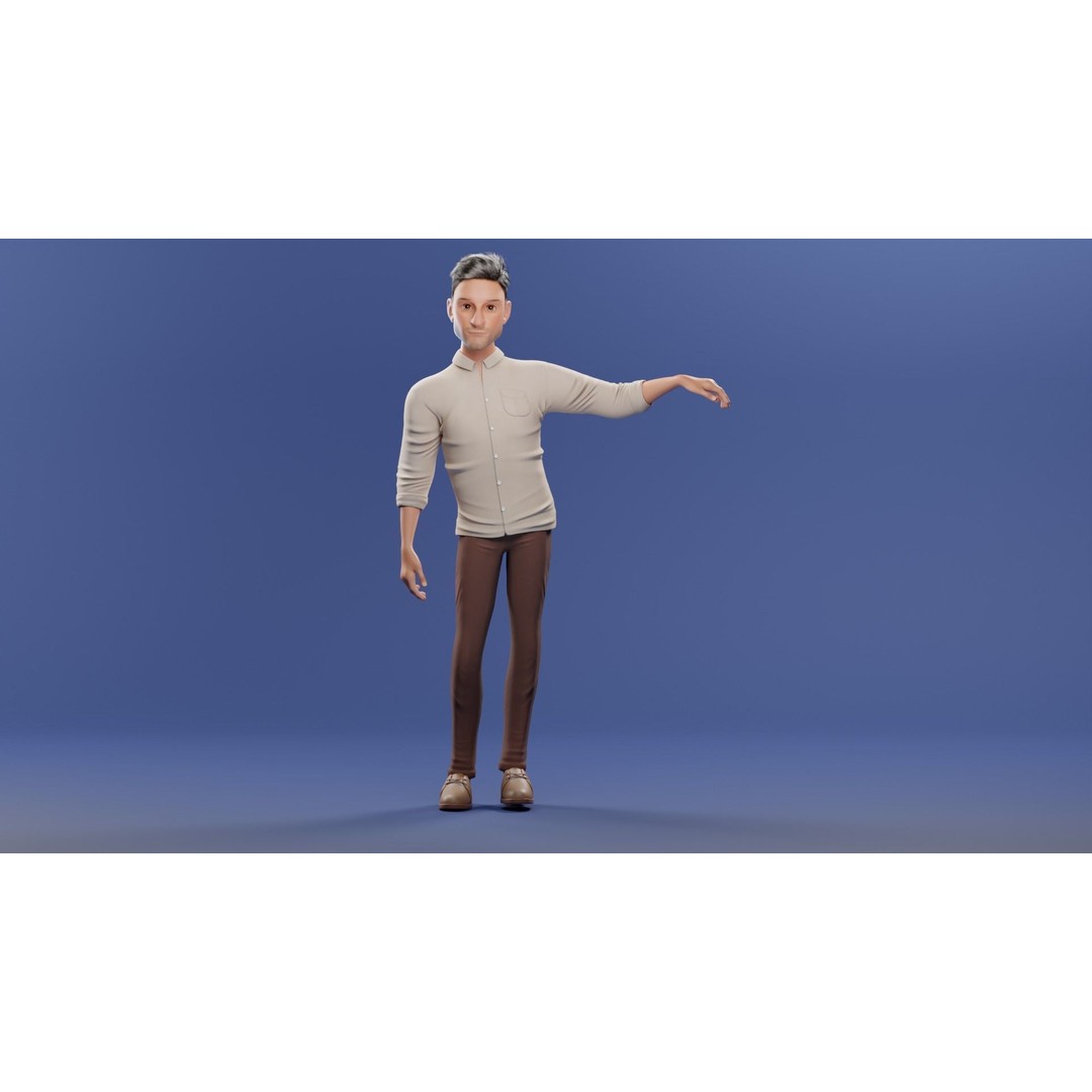 Pixar-Style Father Character 3D Model – Rigged Low-Poly Animation Asset, Blender - View 38