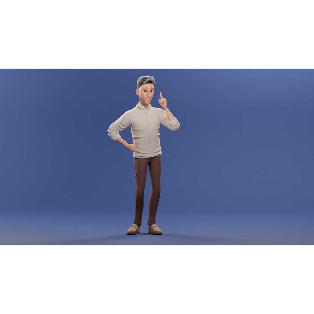 Pixar-Style Father Character 3D Model – Rigged Low-Poly Animation Asset, Blender - View 42