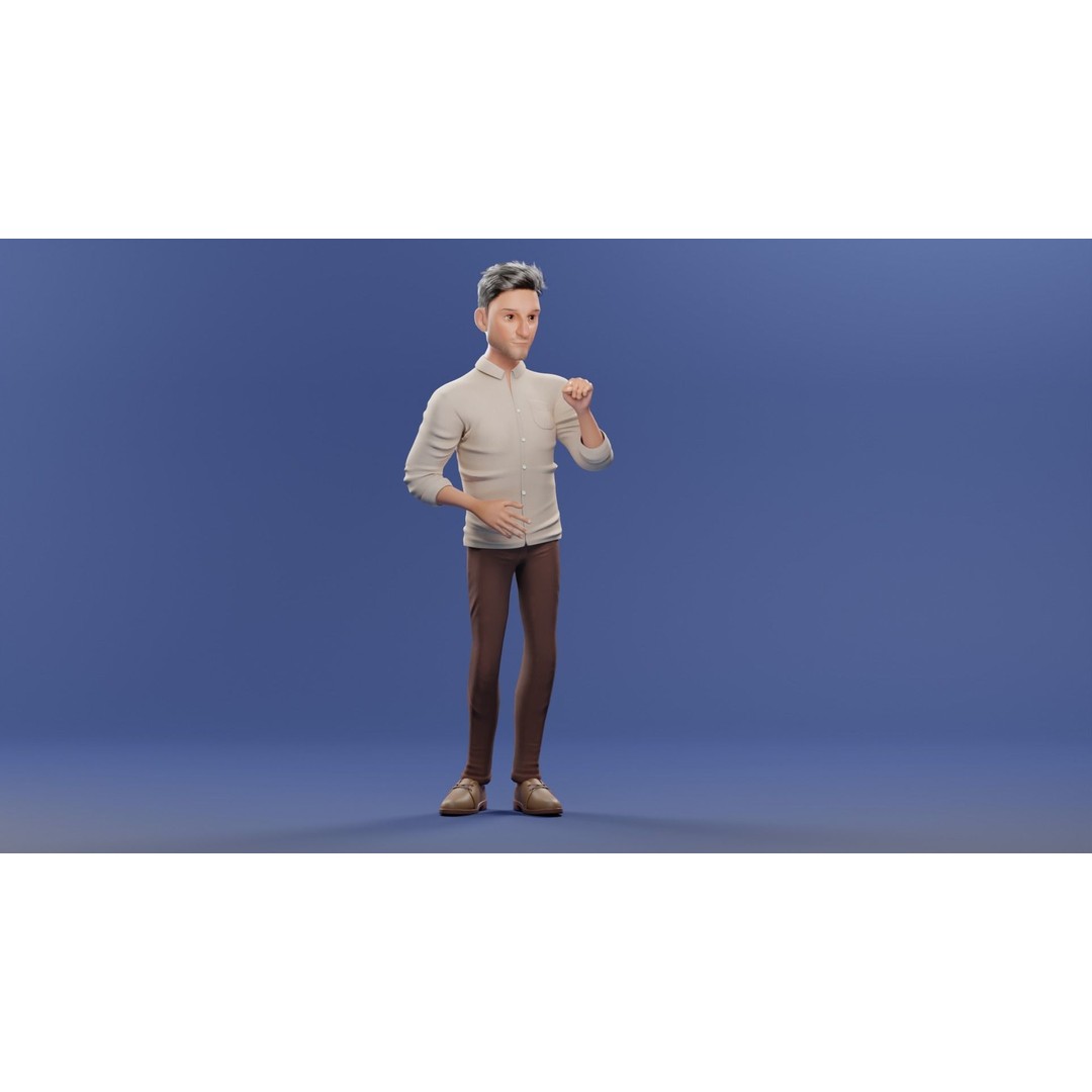 Pixar-Style Father Character 3D Model – Rigged Low-Poly Animation Asset, Blender - View 43