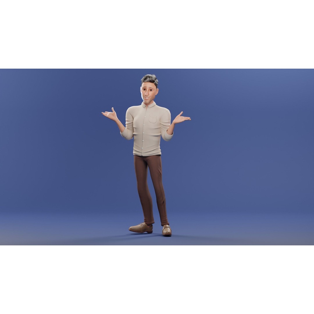 Pixar-Style Father Character 3D Model – Rigged Low-Poly Animation Asset, Blender - View 45