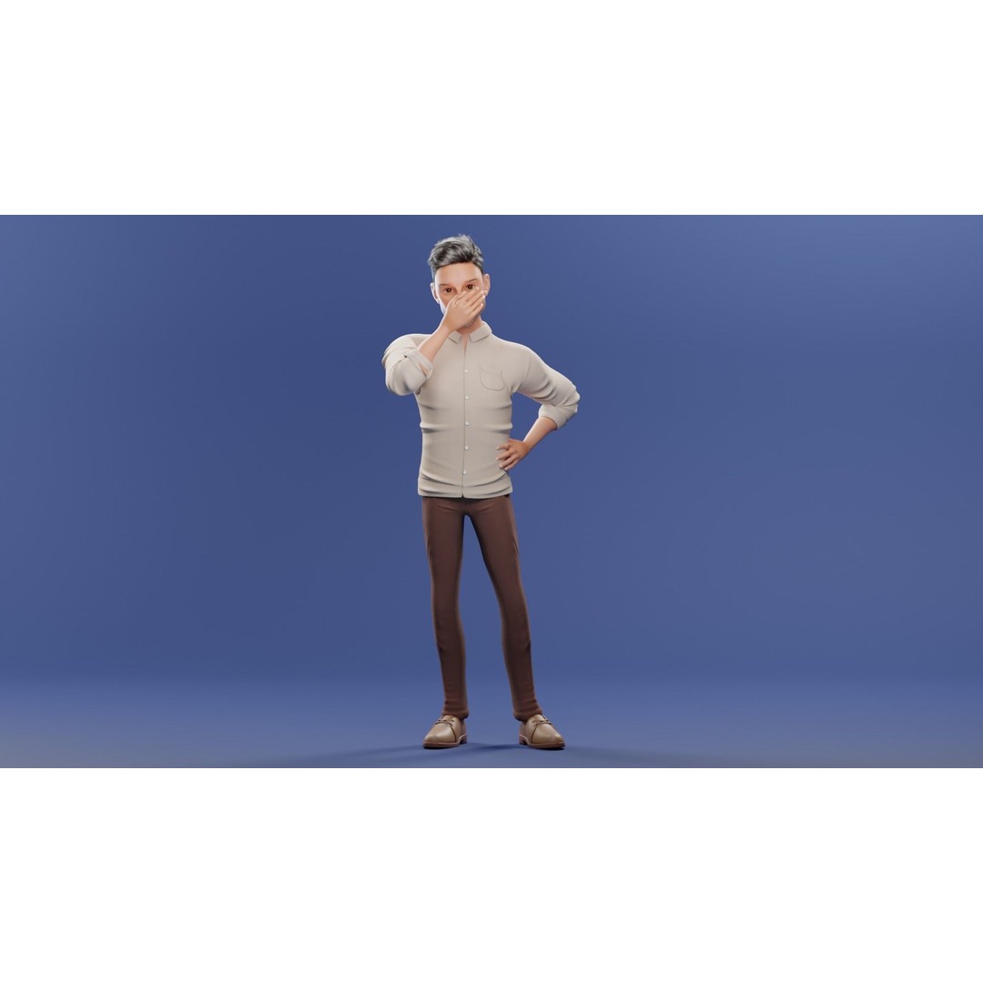 Pixar-Style Father Character 3D Model – Rigged Low-Poly Animation Asset, Blender - View 51