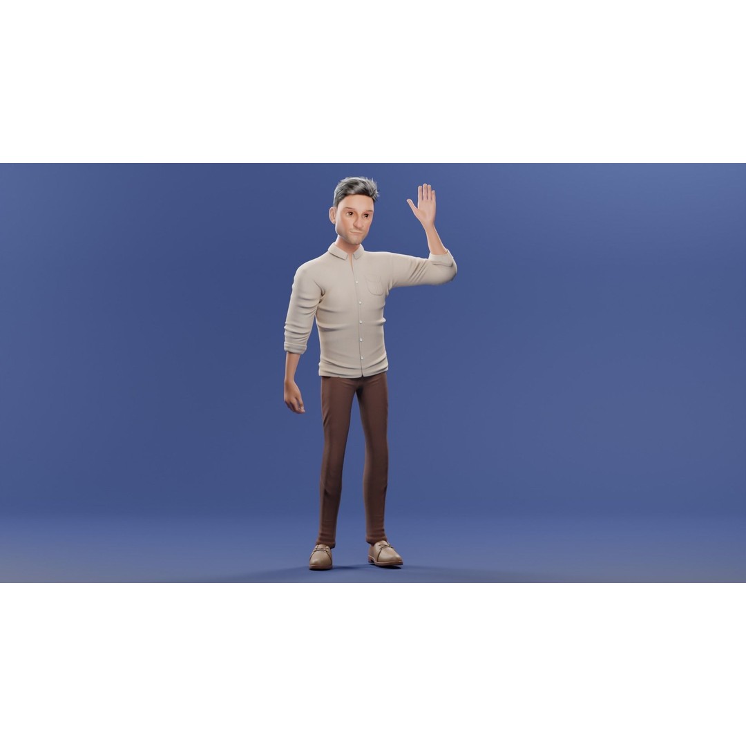 Pixar-Style Father Character 3D Model – Rigged Low-Poly Animation Asset, Blender - View 52