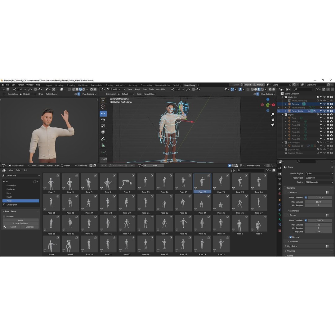 Pixar-Style Father Character 3D Model – Rigged Low-Poly Animation Asset, Blender - View 64