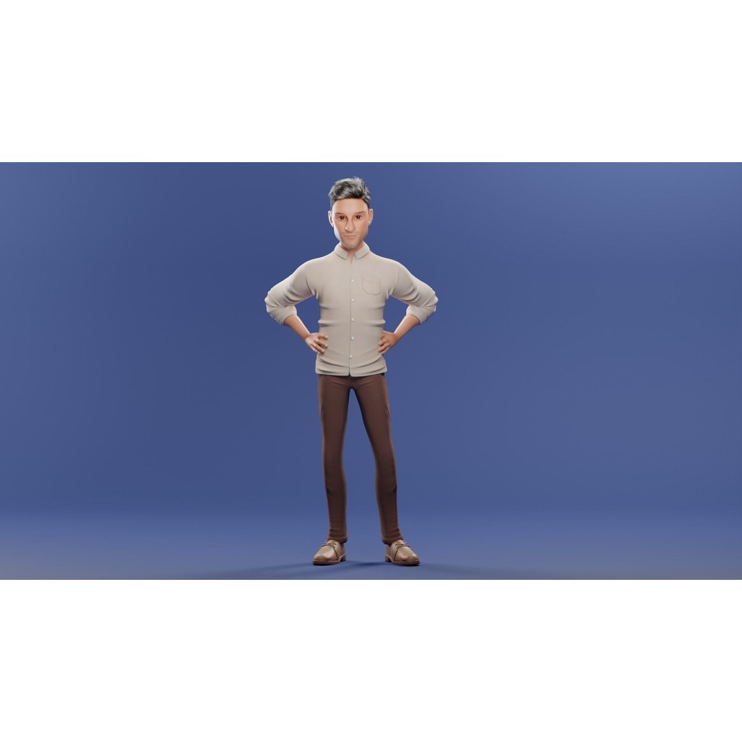 Pixar-Style Father Character 3D Model – Rigged Low-Poly Animation Asset, Blender - View 9