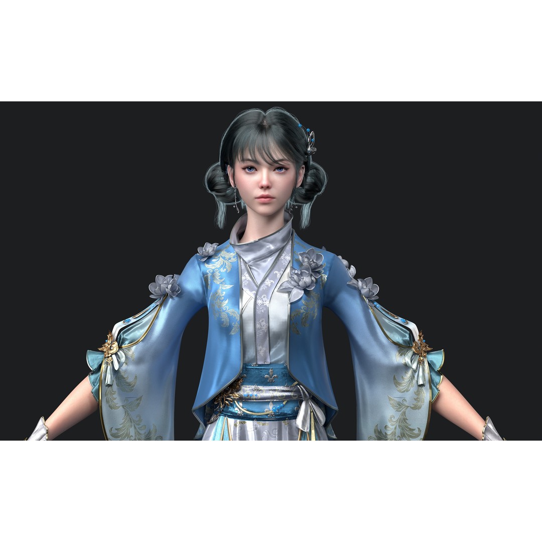 Chinese Girl 3D Model – High Poly Character with PBR Textures, FBX