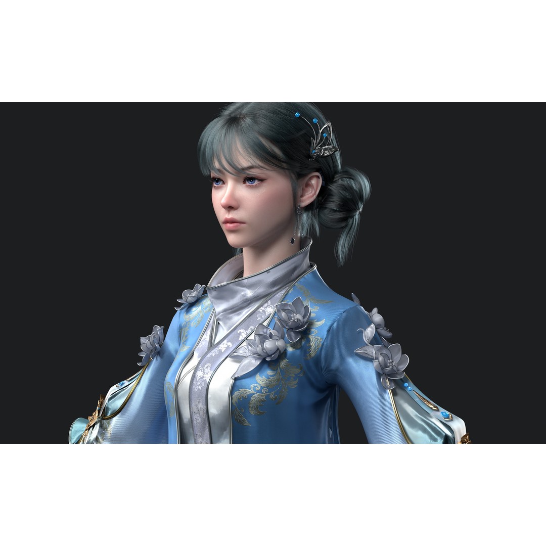 Chinese Girl 3D Model – High Poly Character with PBR Textures, FBX - View 13