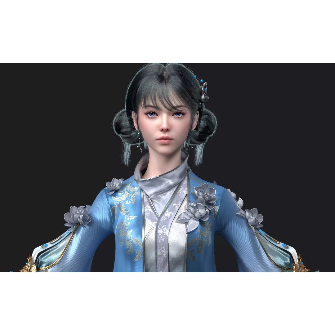 Chinese Girl 3D Model – High Poly Character with PBR Textures, FBX - View 2