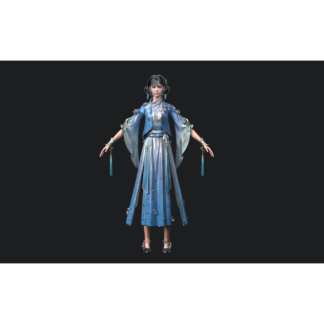 Chinese Girl 3D Model – High Poly Character with PBR Textures, FBX - View 8