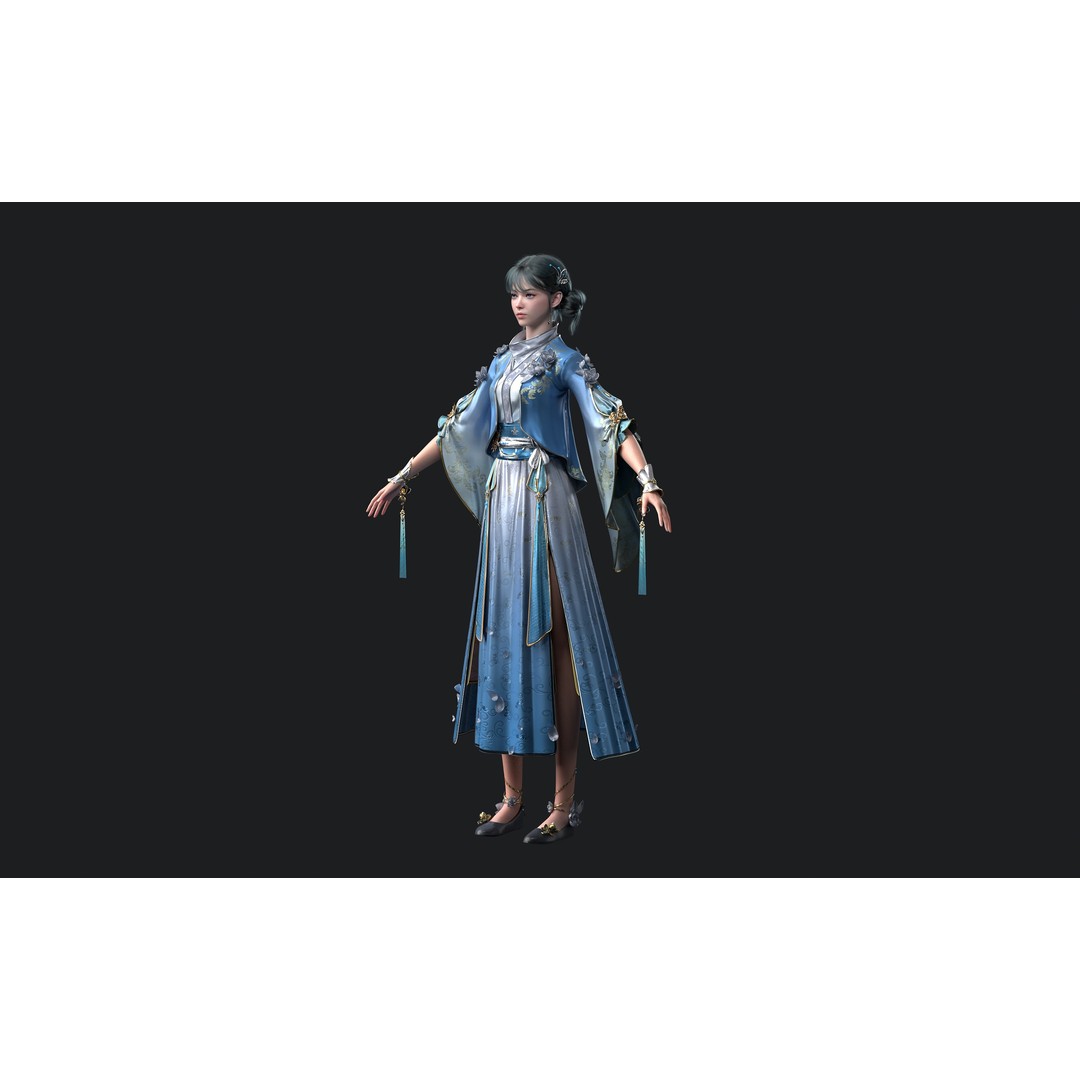 Chinese Girl 3D Model – High Poly Character with PBR Textures, FBX - View 9