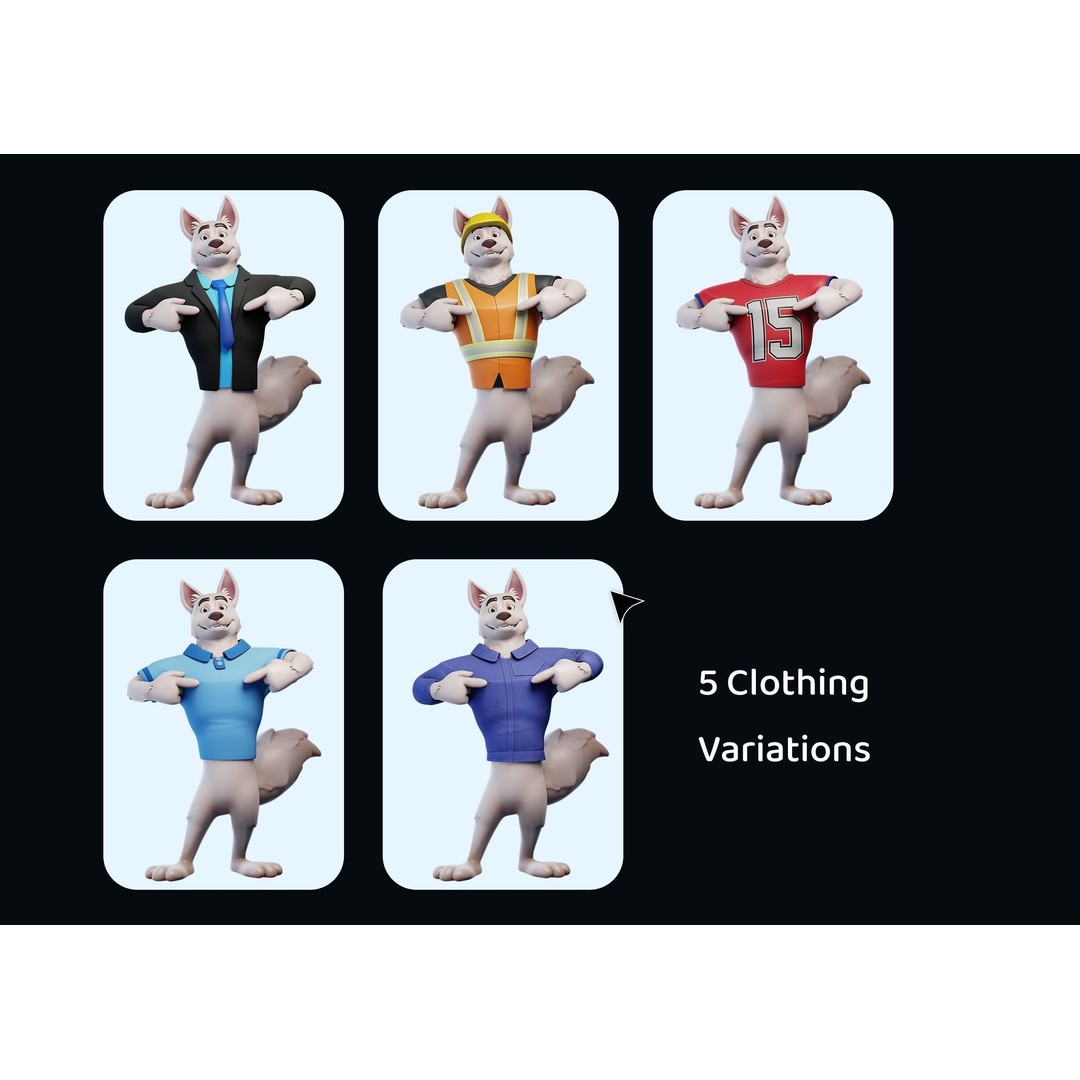 Cartoon Dog Mascot 3D Model – Rigged Character for Animation, Blender - View 3