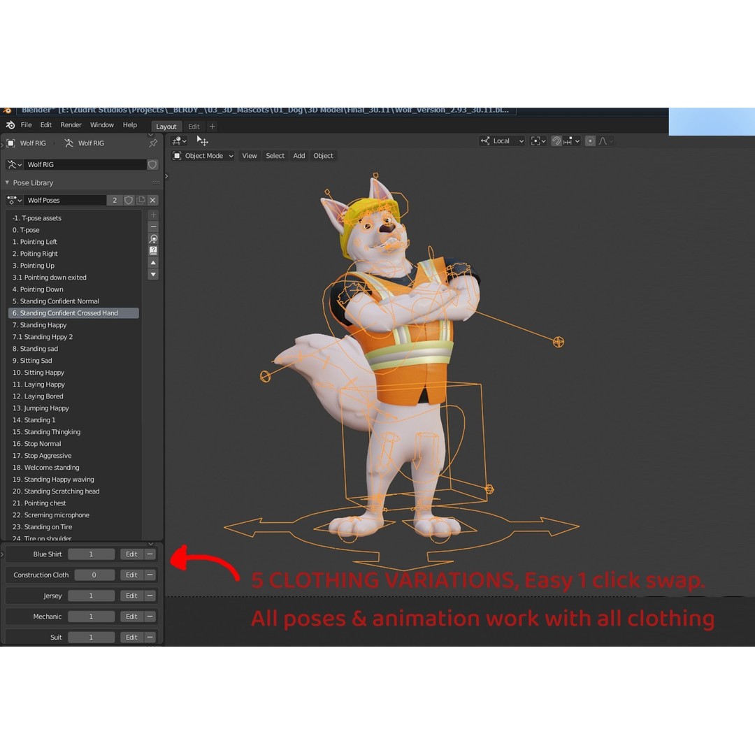 Cartoon Dog Mascot 3D Model – Rigged Character for Animation, Blender - View 7