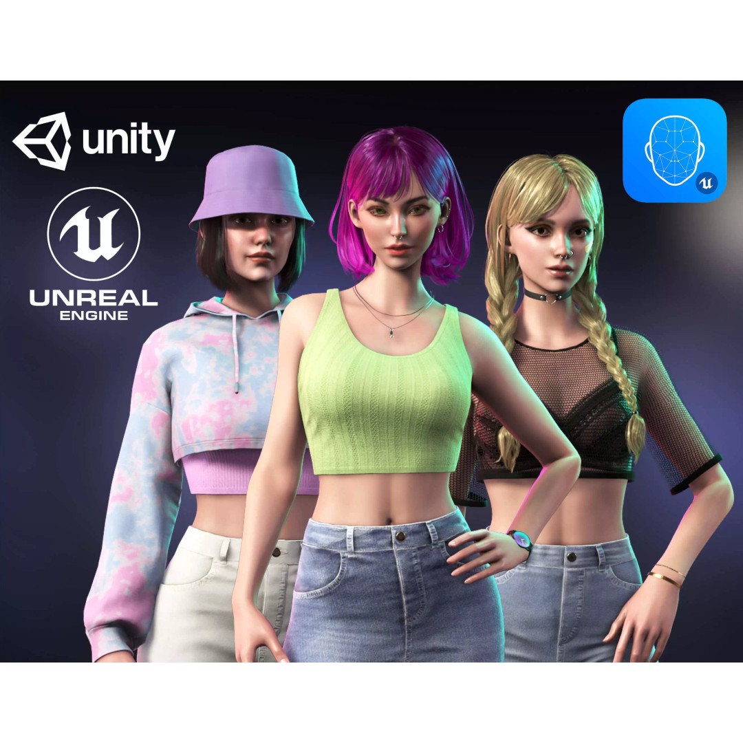 Casual Wear Girls Pack 1 3D Model – Realistic Stylized Characters, FBX - View 2