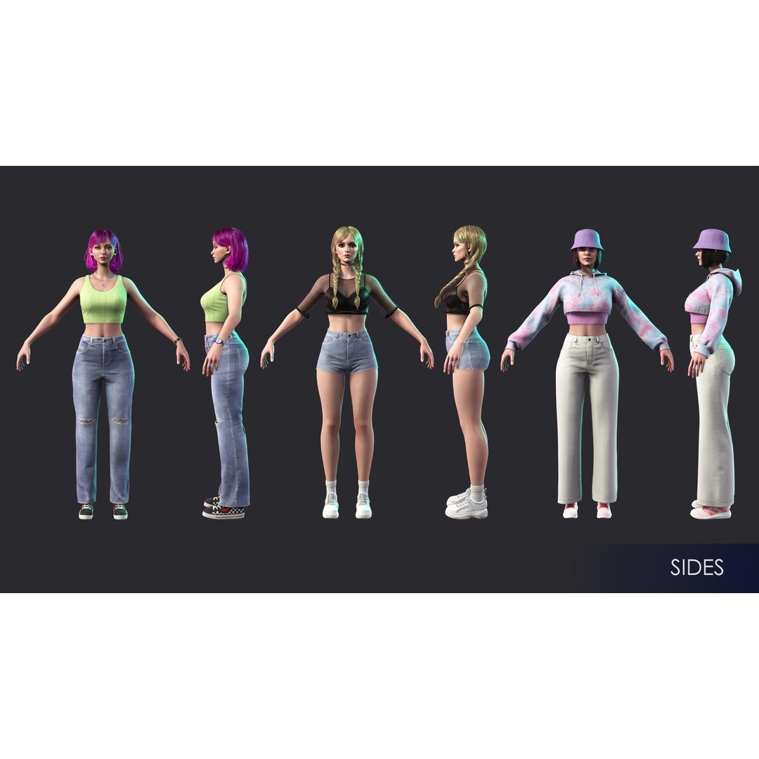 Casual Wear Girls Pack 1 3D Model – Realistic Stylized Characters, FBX - View 23