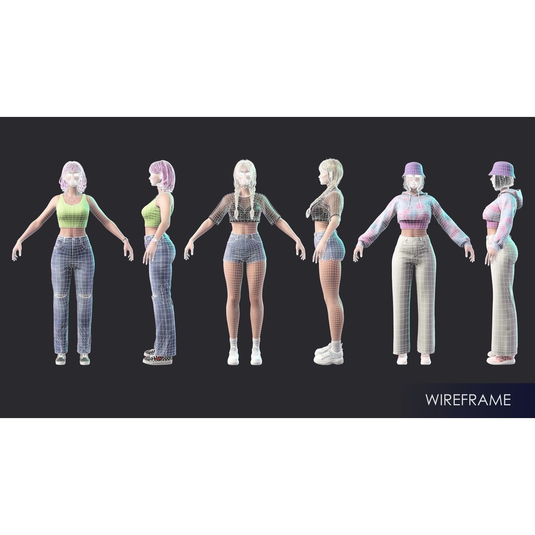 Casual Wear Girls Pack 1 3D Model – Realistic Stylized Characters, FBX - View 24
