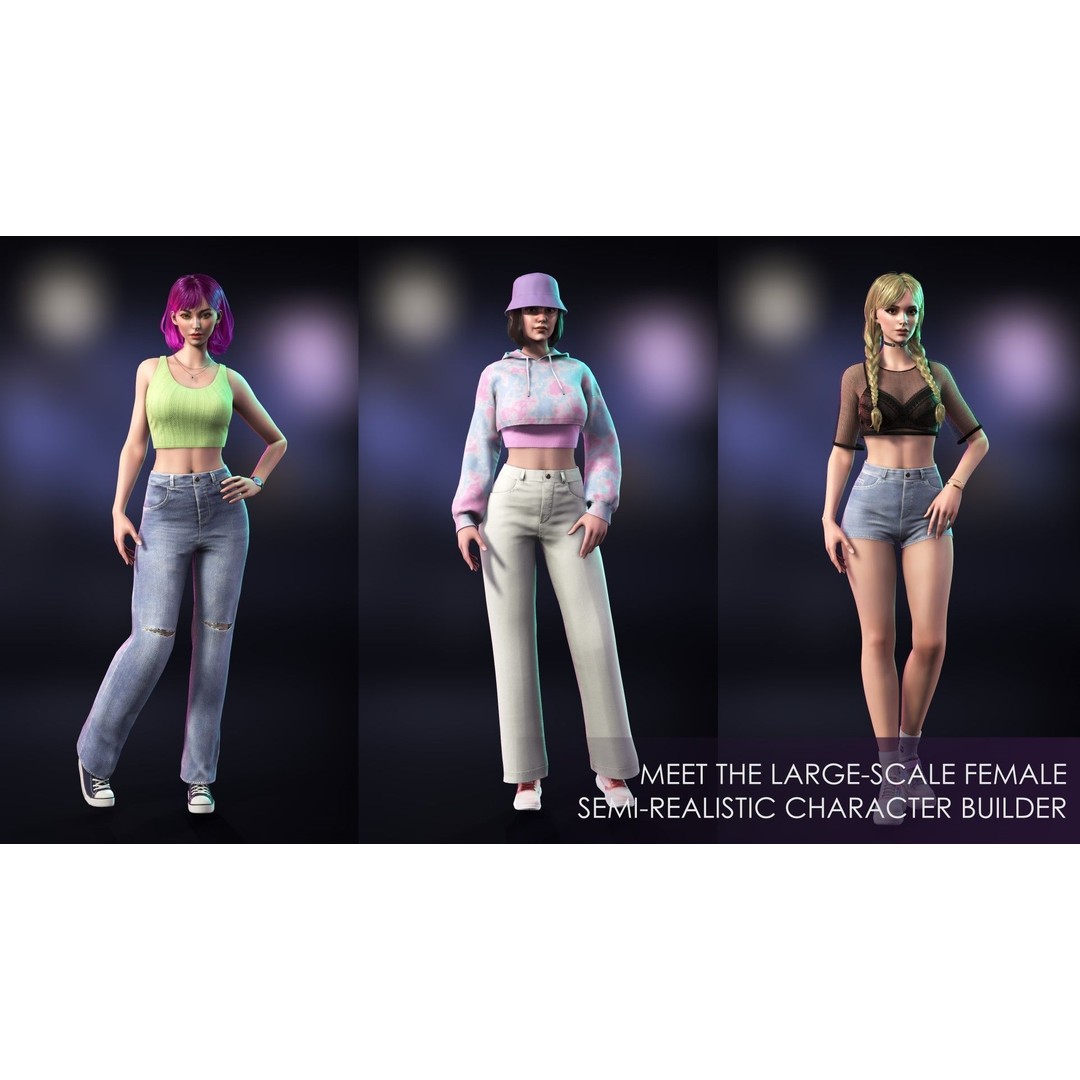 Casual Wear Girls Pack 1 3D Model – Realistic Stylized Characters, FBX - View 3