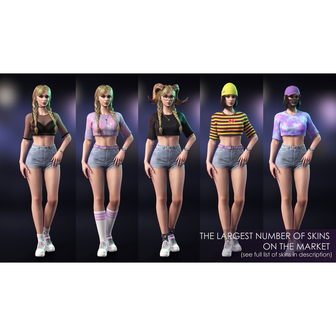 Casual Wear Girls Pack 1 3D Model – Realistic Stylized Characters, FBX - View 5