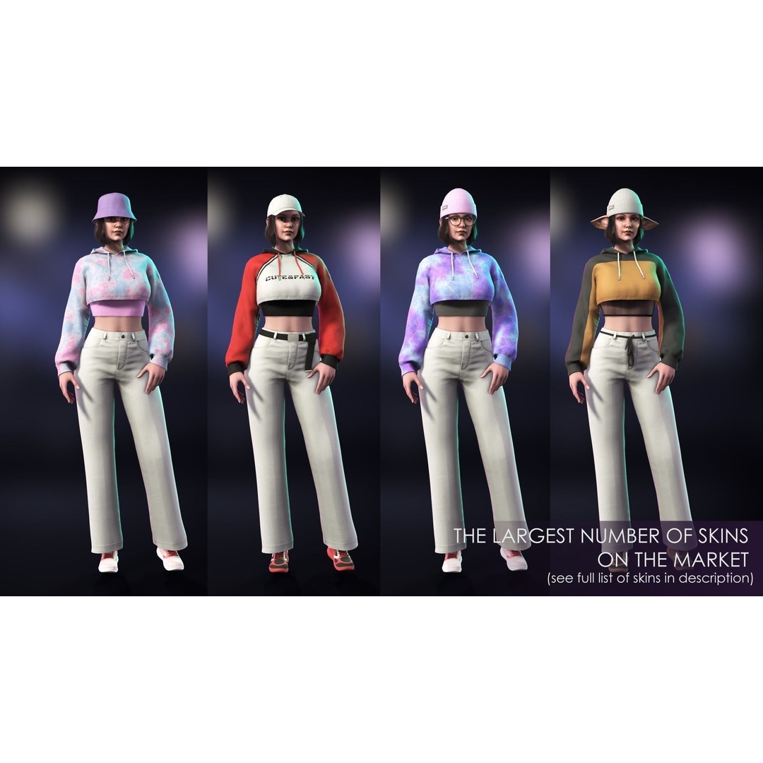 Casual Wear Girls Pack 1 3D Model – Realistic Stylized Characters, FBX - View 6