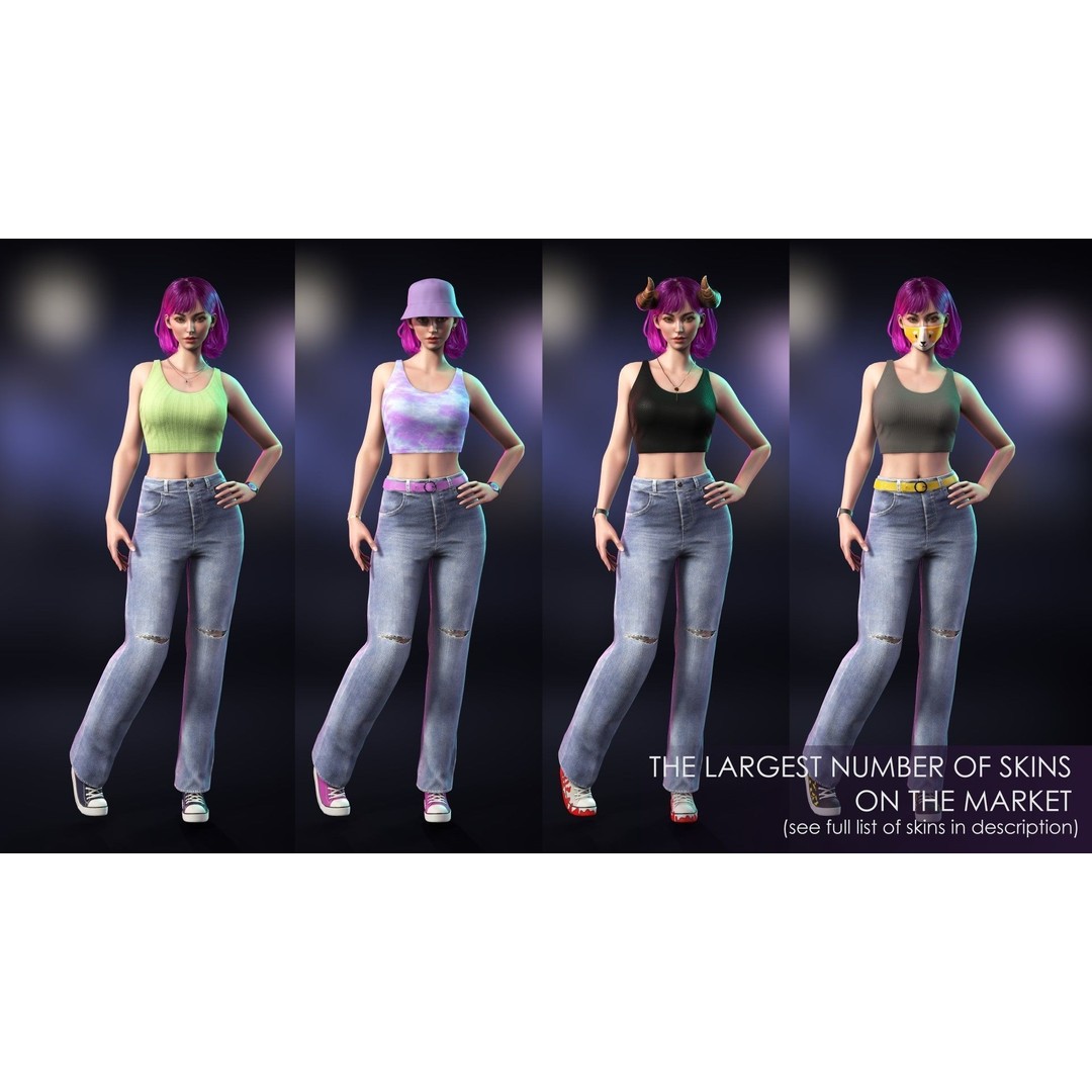 Casual Wear Girls Pack 1 3D Model – Realistic Stylized Characters, FBX - View 7