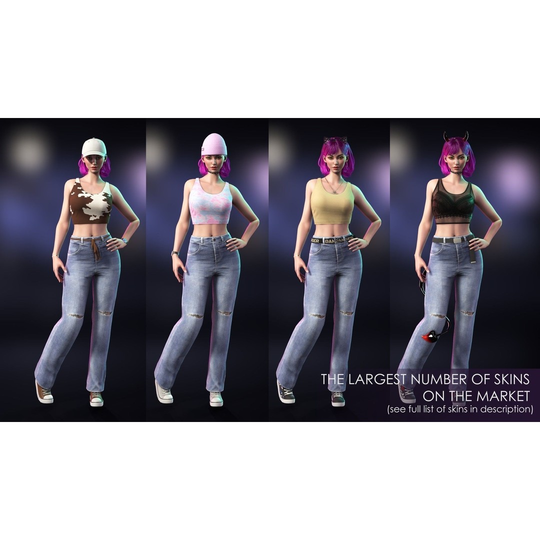 Casual Wear Girls Pack 1 3D Model – Realistic Stylized Characters, FBX - View 8