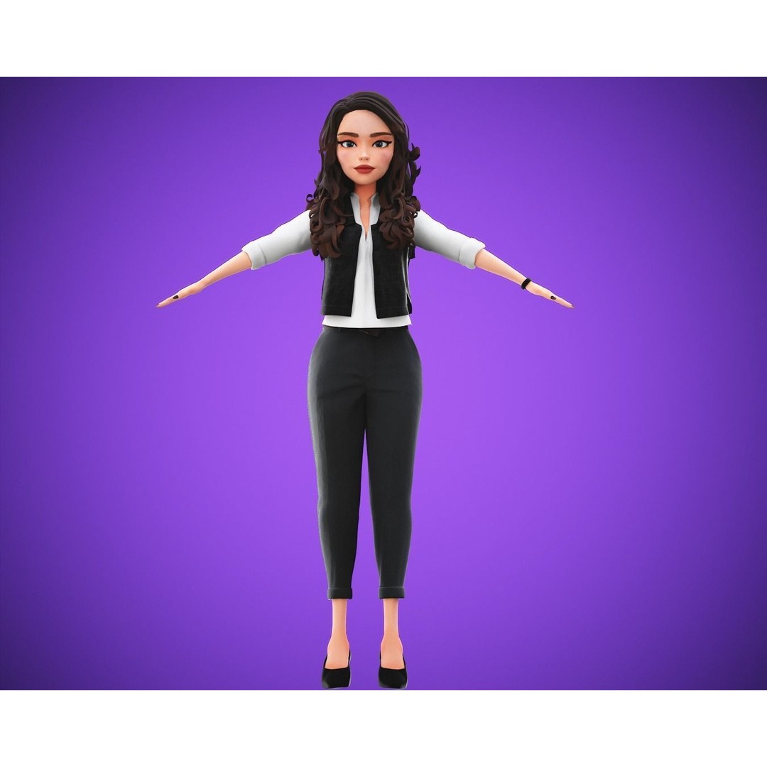 Cartoon Girl 3D Model – Rigged Low-Poly Character for Animation - View 10