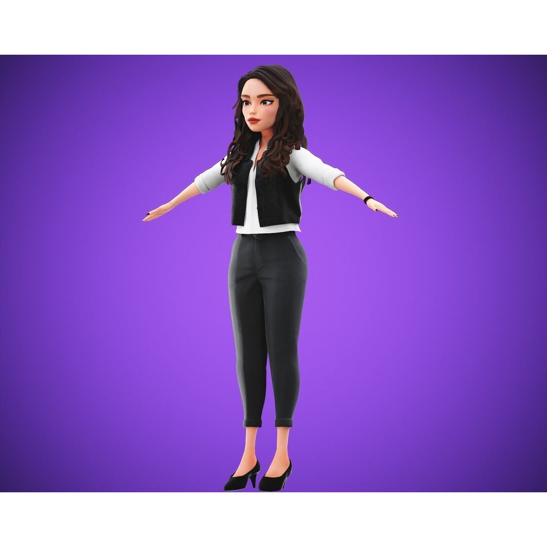 Cartoon Girl 3D Model – Rigged Low-Poly Character for Animation - View 11