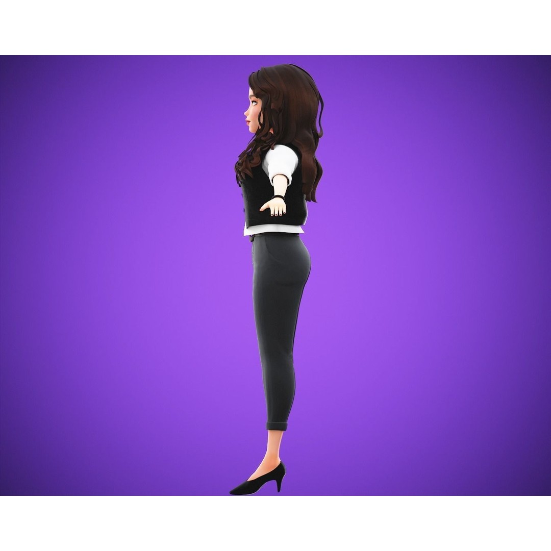 Cartoon Girl 3D Model – Rigged Low-Poly Character for Animation - View 12