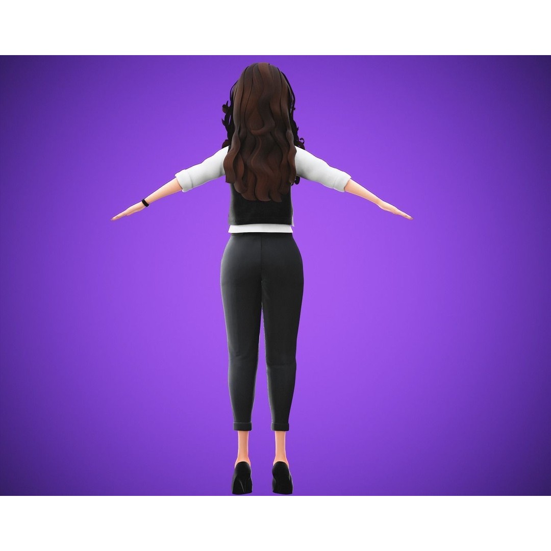 Cartoon Girl 3D Model – Rigged Low-Poly Character for Animation - View 13