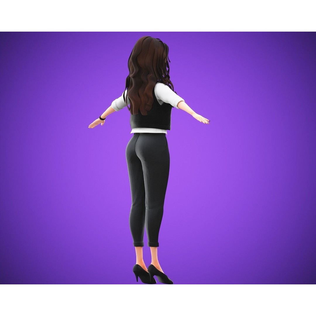 Cartoon Girl 3D Model – Rigged Low-Poly Character for Animation - View 14