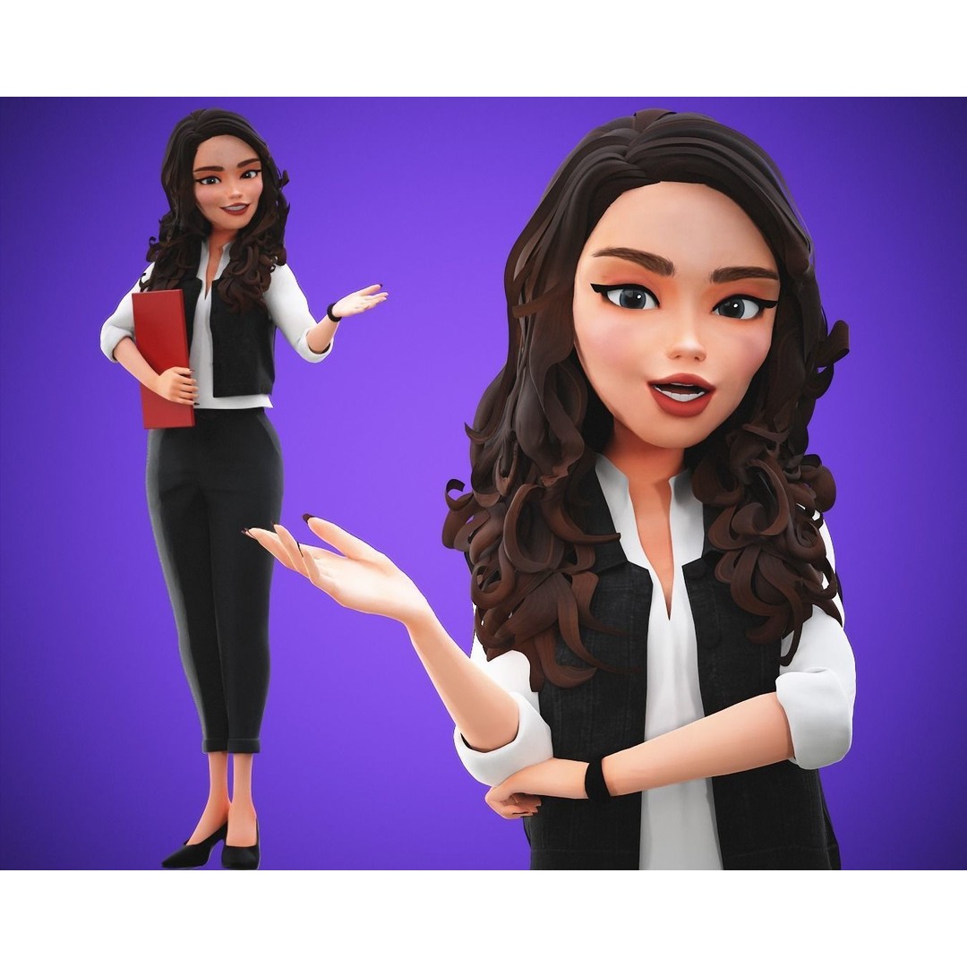 Cartoon Girl 3D Model – Rigged Low-Poly Character for Animation - View 15