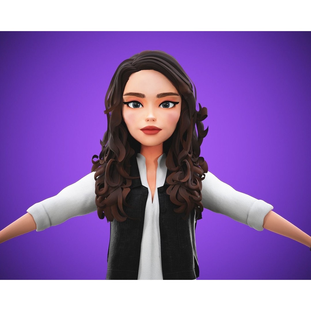 Cartoon Girl 3D Model – Rigged Low-Poly Character for Animation - View 16