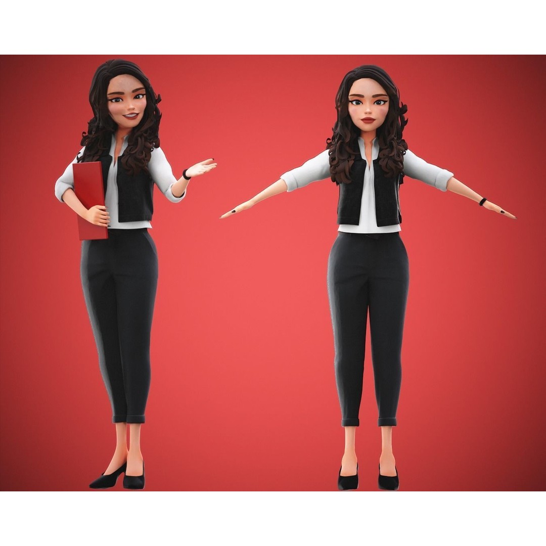 Cartoon Girl 3D Model – Rigged Low-Poly Character for Animation - View 18