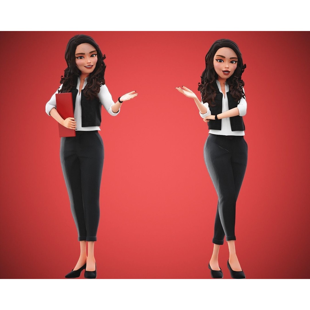 Cartoon Girl 3D Model – Rigged Low-Poly Character for Animation - View 19