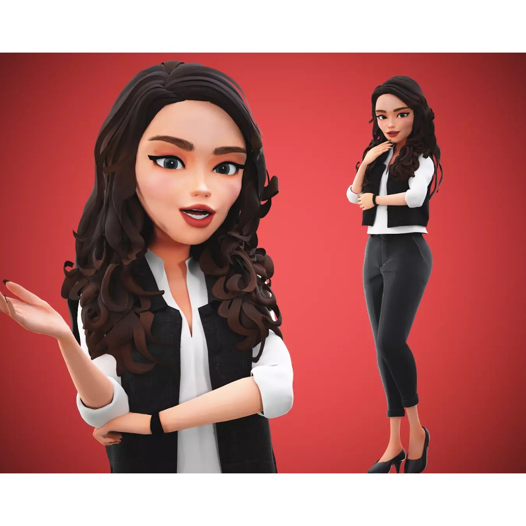 Cartoon Girl 3D Model – Rigged Low-Poly Character for Animation - View 2