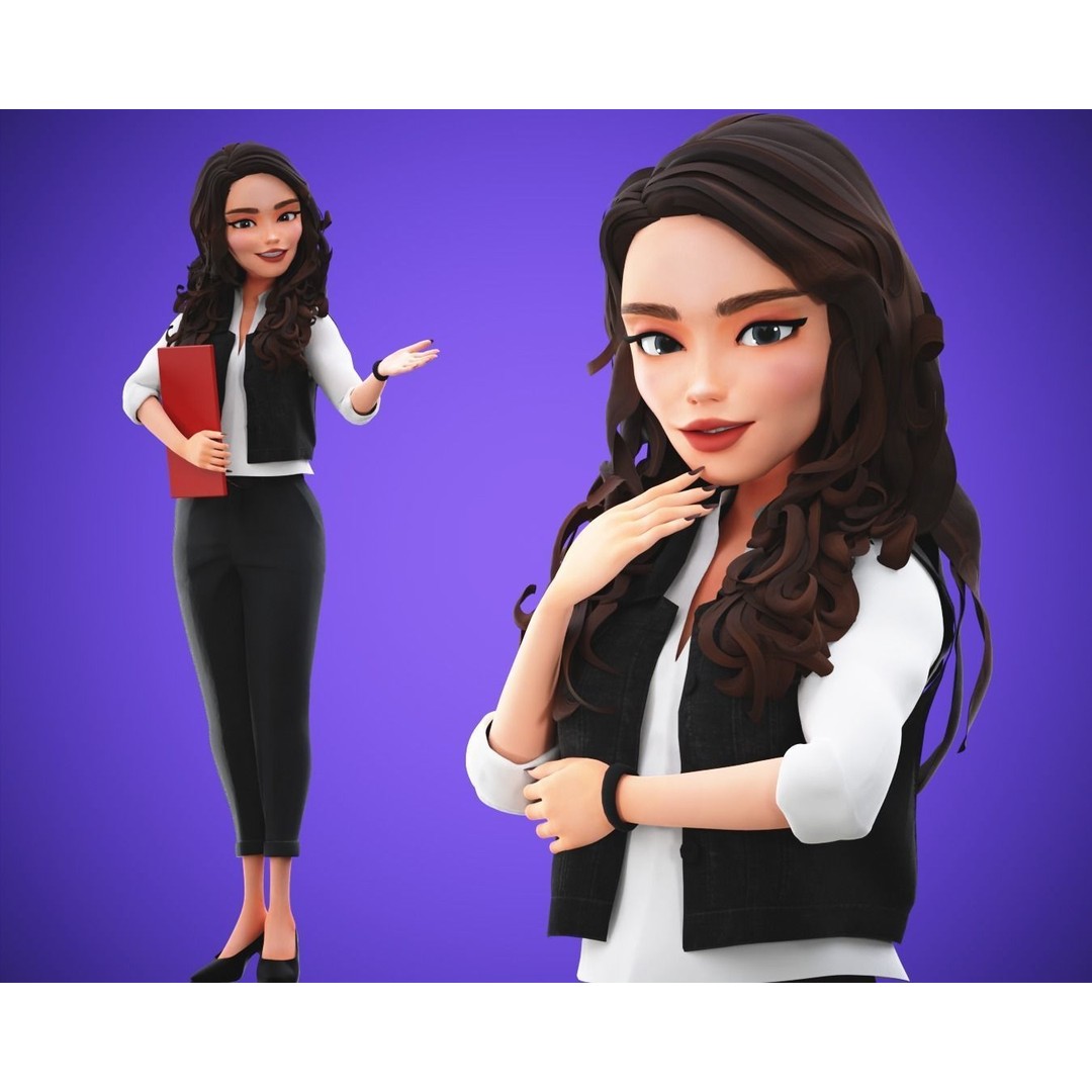 Cartoon Girl 3D Model – Rigged Low-Poly Character for Animation - View 3
