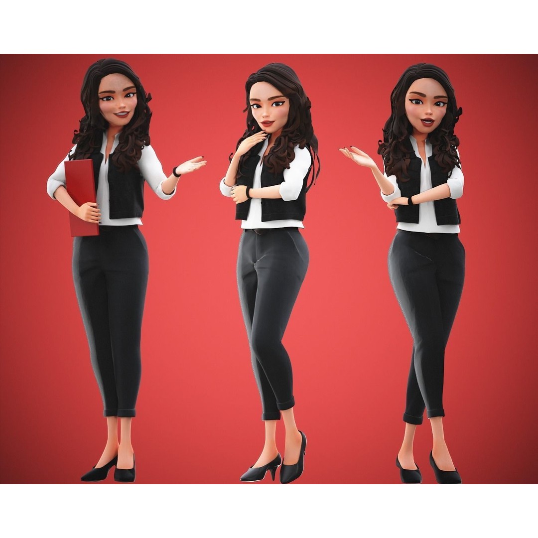 Cartoon Girl 3D Model – Rigged Low-Poly Character for Animation - View 5