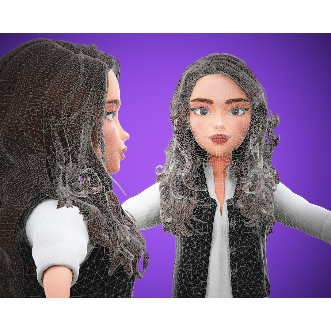 Cartoon Girl 3D Model – Rigged Low-Poly Character for Animation - View 6