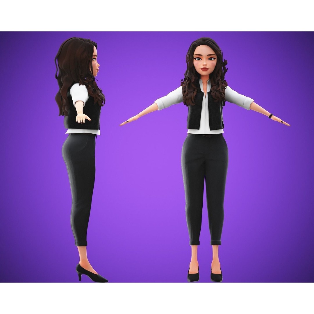 Cartoon Girl 3D Model – Rigged Low-Poly Character for Animation - View 8