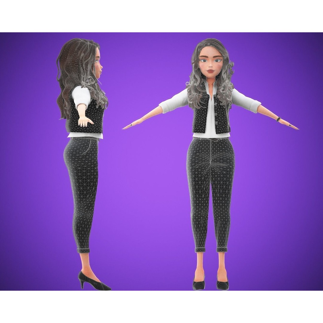 Cartoon Girl 3D Model – Rigged Low-Poly Character for Animation - View 9